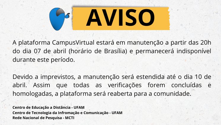 Aviso de manutenção na plataforma CampusVirtual