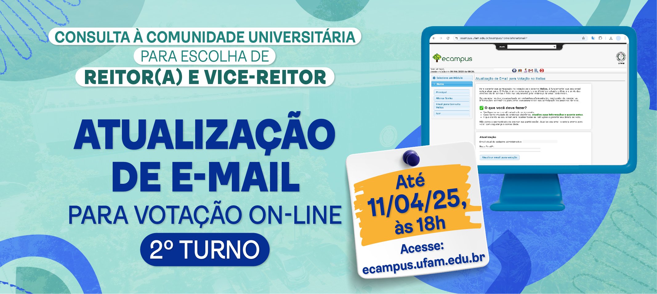 Consulta para a escolha da reitoria - Atualização de e-mail para votação no segundo turno